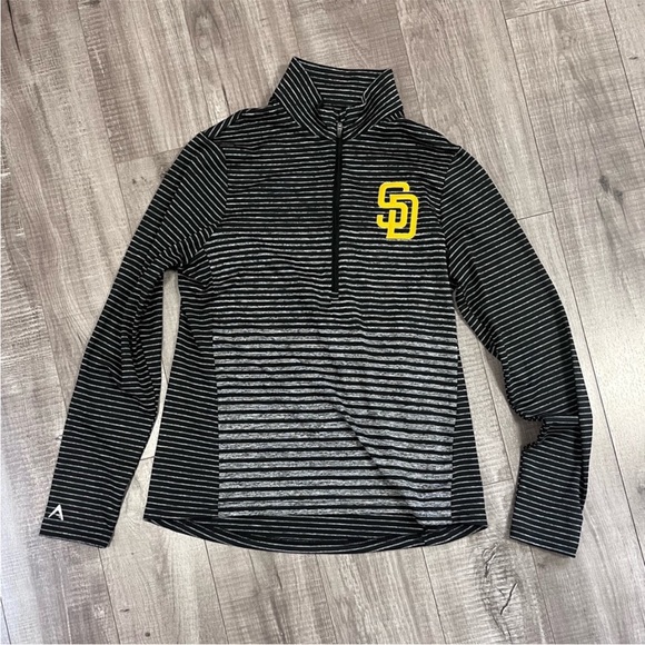 San Diego Padres Antigua Heather Black Half Zip Pullover Size Small - Picture 2 of 6
